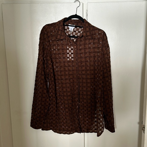 Brown Checkered long sleeve button down shirt - Picture 3 of 5